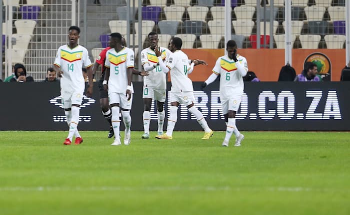 Senegal's players pictured during their semi-final win over Madagascar in the 2022 African Nations Championship, held in Algeria in 2023